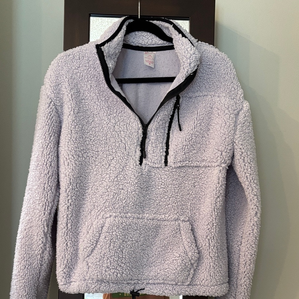 Cozy Lavender Sherpa Half-Zip Pullover with Black Trim
